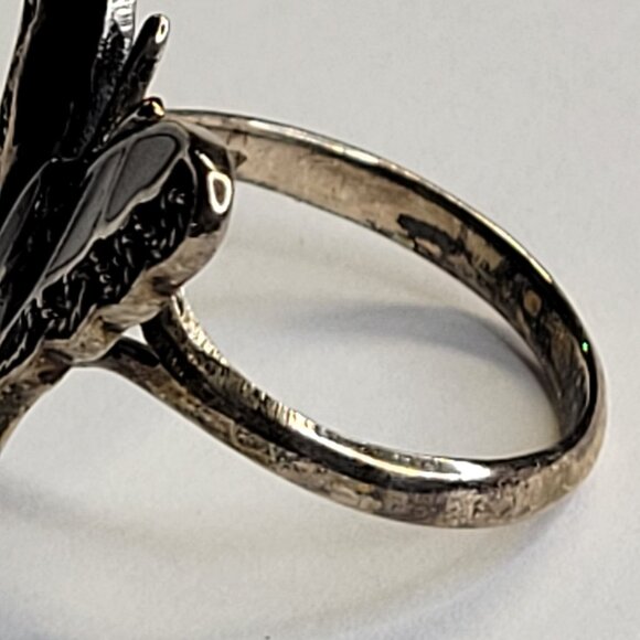 Silver and Onyx Butterfly Ring 925 Sterling Silver, Butterfly Filigree Ring 8.5 - Picture 11 of 11